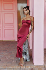 Claudia Satin Midi Dress Burgundy