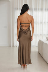 Up And Downs Satin Maxi Dress Brown