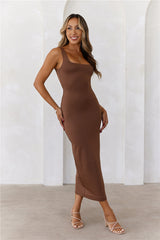 Base Premium Bodycon Maxi Dress Chocolate