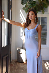 HELLO MOLLY Unknown Beauty Satin Midi Dress Blue