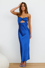 Curious Heart Satin Maxi Dress Royal Blue