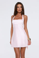 Romance In Rosewater Satin Halter Mini Dress Pink