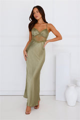 Luxe Slip Satin Maxi Dress Olive