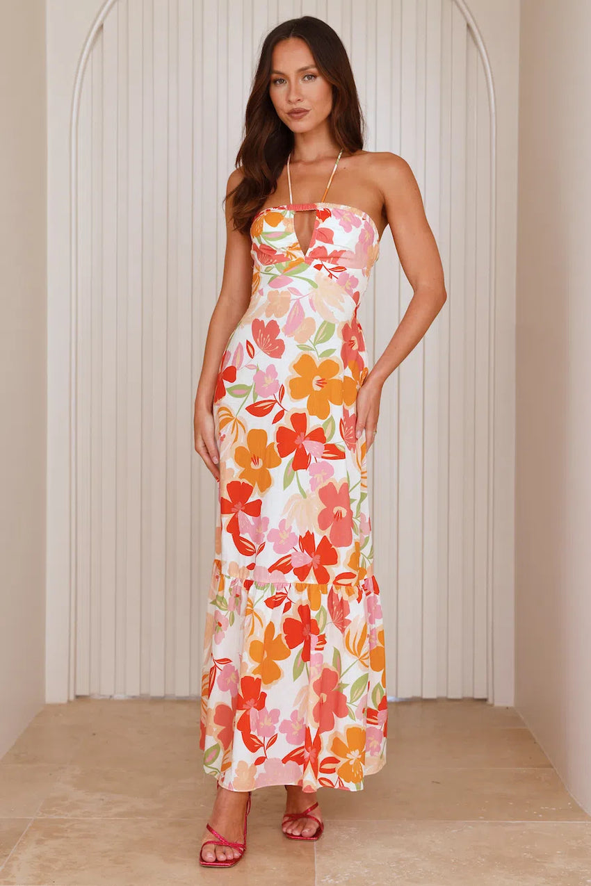 Surfside Escape Halter Maxi Dress Orange