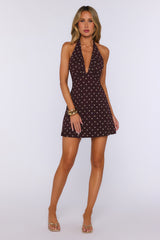Reason To Dress Up Polka Dot Halter Mini Dress Brown
