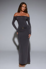Starlit Society Off Shoulder Maxi Dress Charcoal