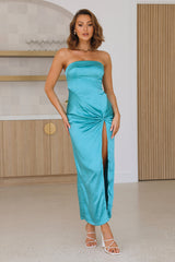 With You Satin Maxi Dress Turquoise