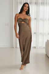 Up And Downs Satin Maxi Dress Brown