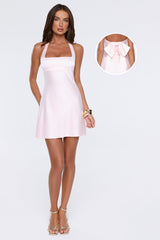 Romance In Rosewater Satin Halter Mini Dress Pink