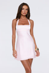 Romance In Rosewater Satin Halter Mini Dress Pink