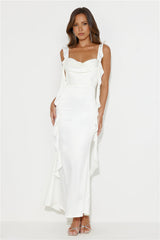 Romance High Satin Maxi Dress White