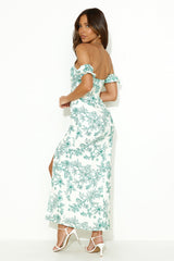Chase Your Goals Off Shoulder Midi Dress Green