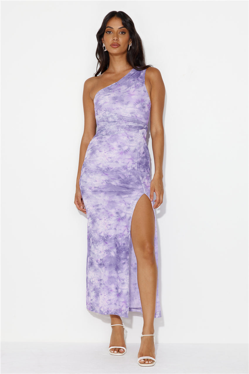 Make A Commotion One Shoulder Mesh Maxi Dress Purple