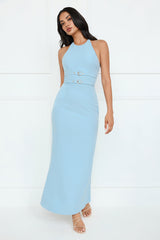 Haute Influence Halter Maxi Dress Blue