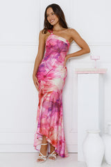 Call Me Pretty One Shoulder Satin Maxi Dress Purple