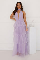 Unreal Beauty Halter Tulle Maxi Dress Lilac