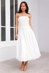 Vacay In The Maldives Strapless Bubble Midi Dress White