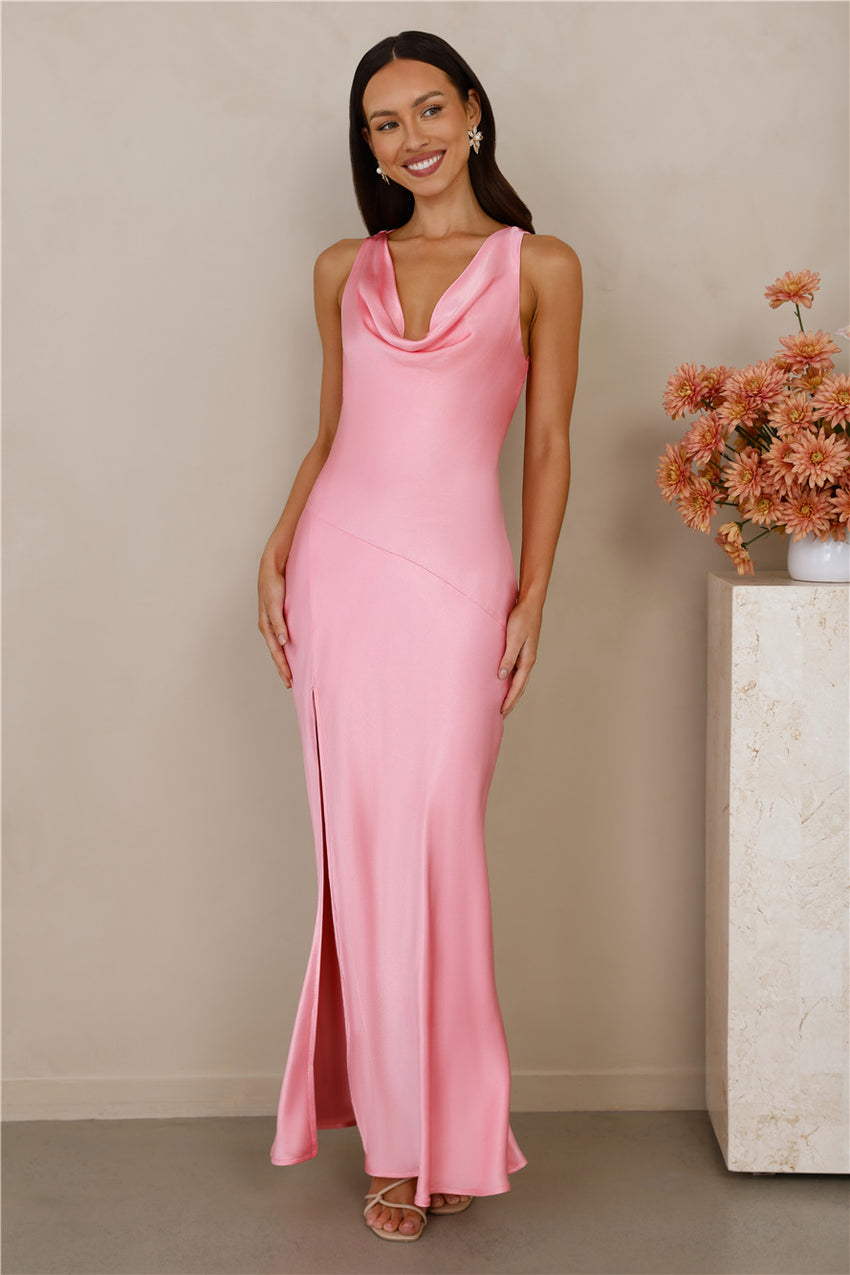 The Loretta Cowl Satin Maxi Dress Candy