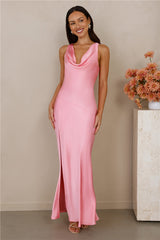 The Loretta Cowl Satin Maxi Dress Candy