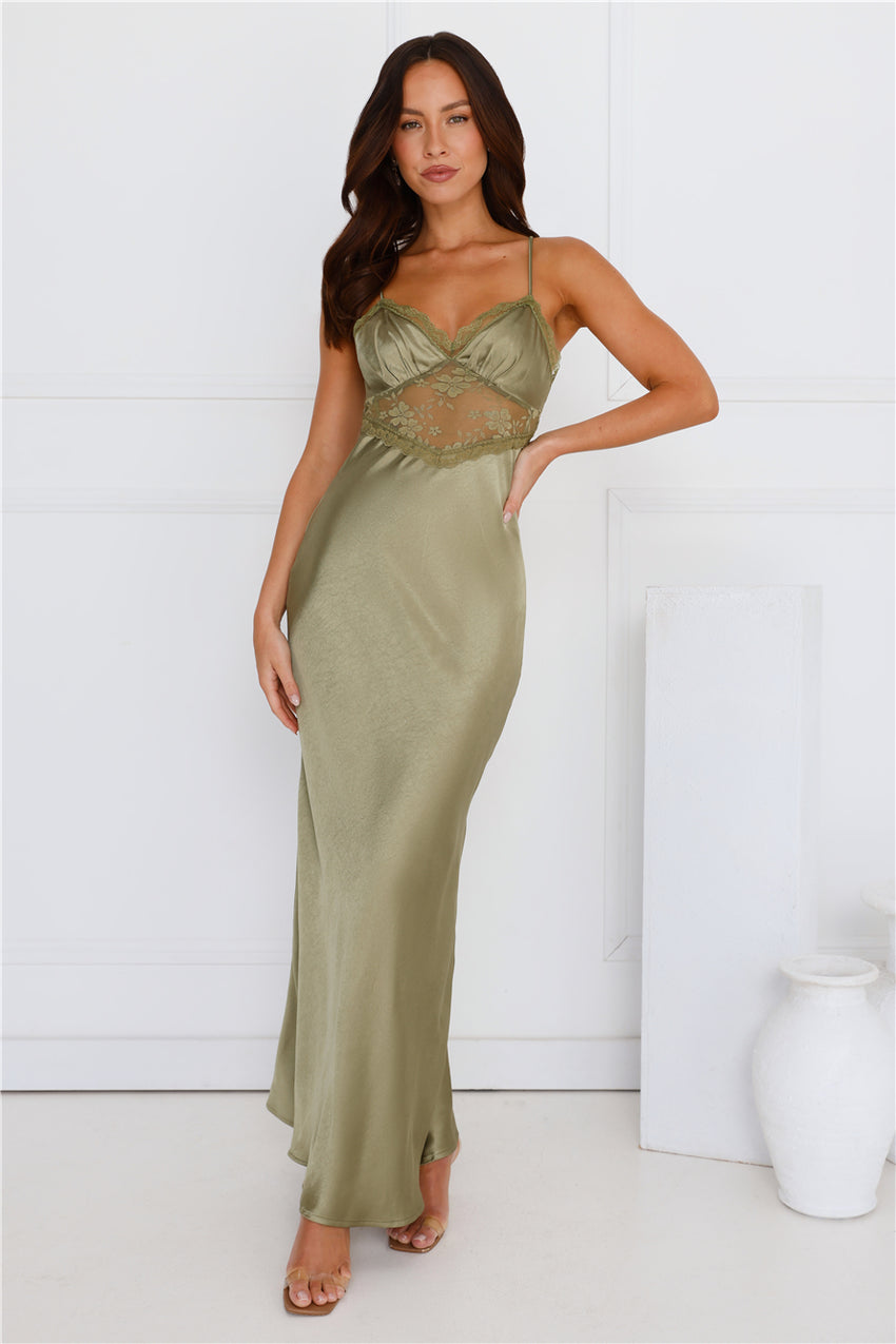 Luxe Slip Satin Maxi Dress Olive