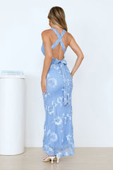 Lime Light Mesh Halter Maxi Dress Blue