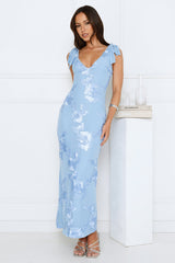 Golden Doll Mesh Maxi Dress Blue