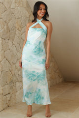 Glitz Show Satin Maxi Dress Blue