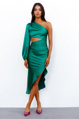 Secret To Tell Satin Midi Dress Green